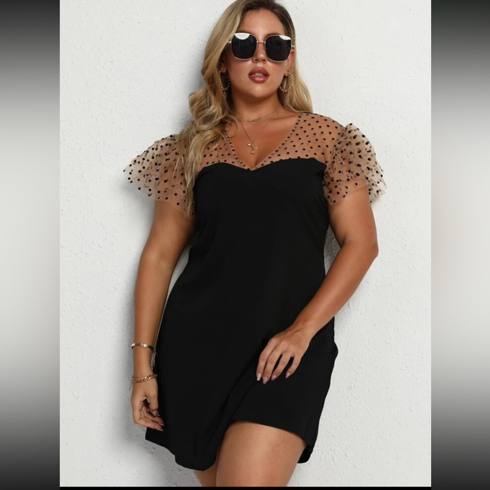 🖤 Chic Black Polka Dot Butterfly Sleeve Dress